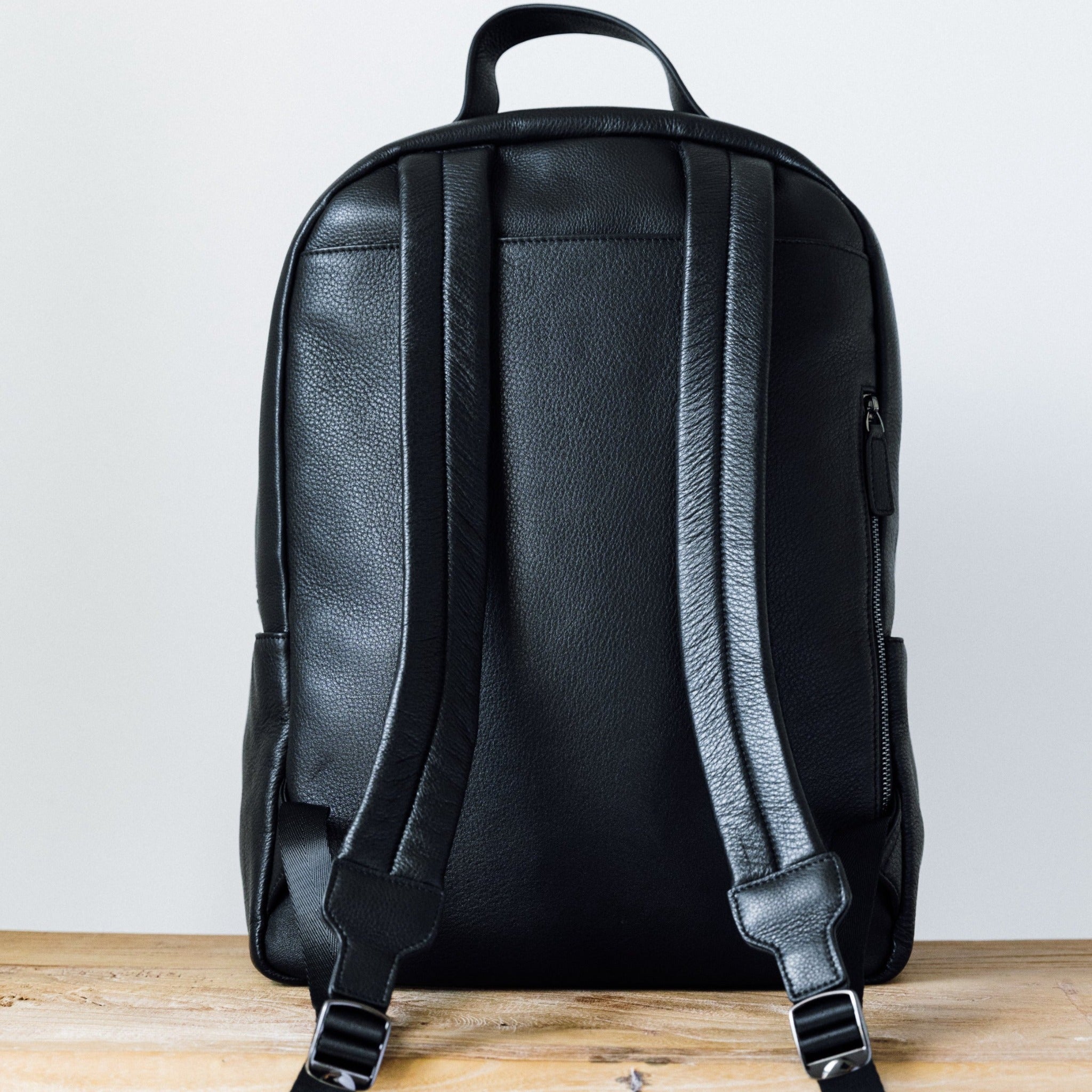 Plain black leather outlet backpack